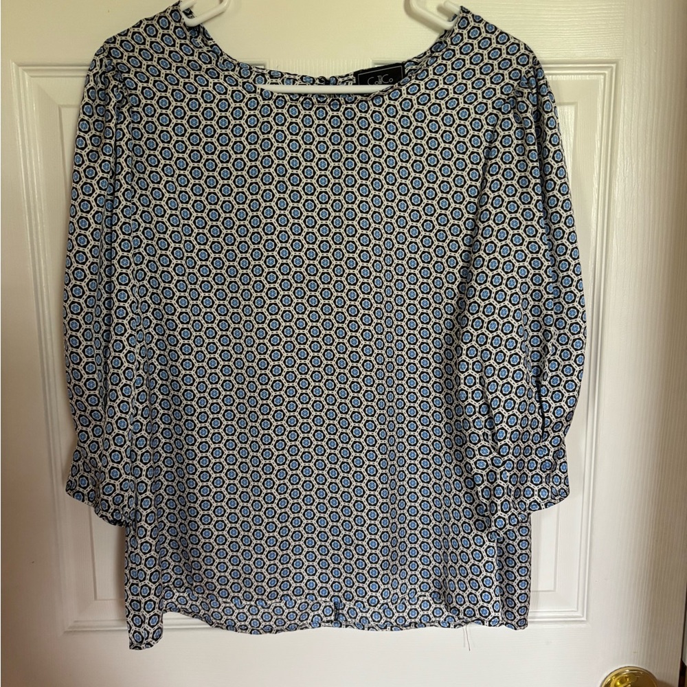 Black and White Puff Sleeve Boxy Blouse